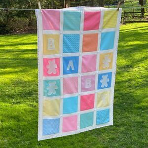 Vintage Baby Neon Pastels Quilt Crib Blanket